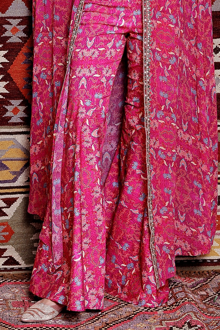 Fuchsia Georgette Printed Cape Set by Ridhima Bhasin at Pernia's Pop Up Shop