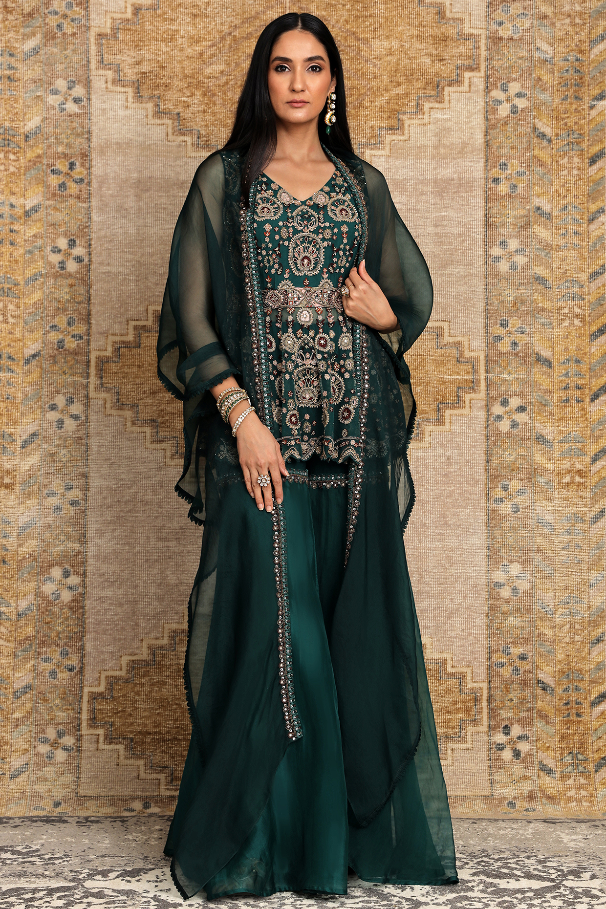 Green Tulle Bridal Sharara Set by Ridhima Bhasin at Pernia's Pop Up Shop