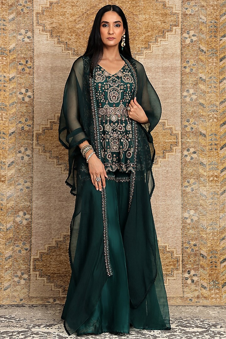 Green Tulle Bridal Sharara Set by Ridhima Bhasin at Pernia's Pop Up Shop
