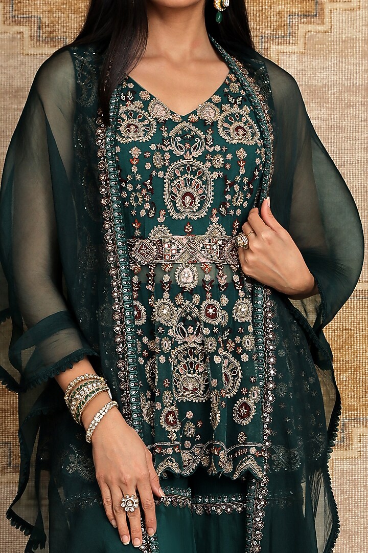 Green Tulle Bridal Sharara Set by Ridhima Bhasin at Pernia's Pop Up Shop