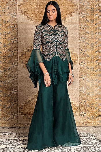 Green Organza Wedding Sharara Set by Ridhima Bhasin at Pernia's Pop Up Shop
