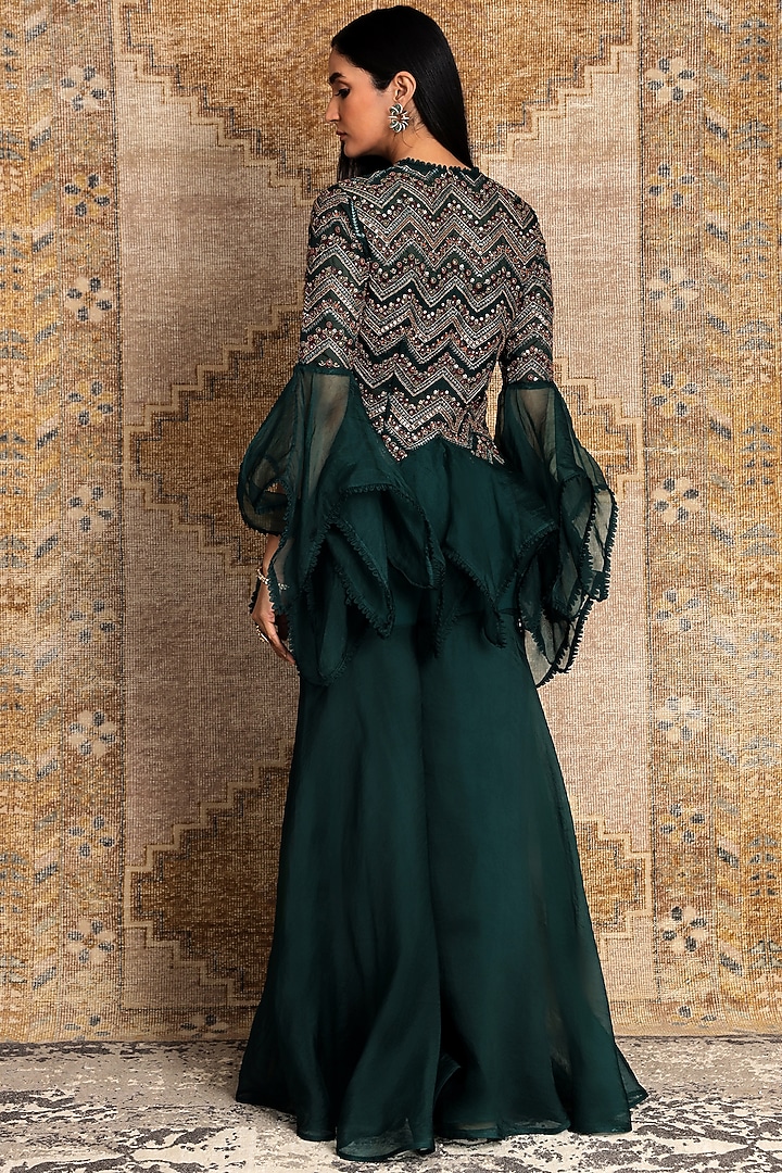 Green Organza Wedding Sharara Set by Ridhima Bhasin at Pernia's Pop Up Shop