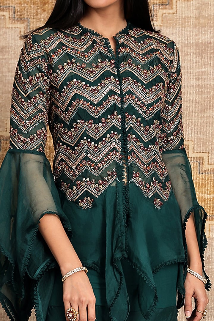 Green Organza Wedding Sharara Set by Ridhima Bhasin at Pernia's Pop Up Shop