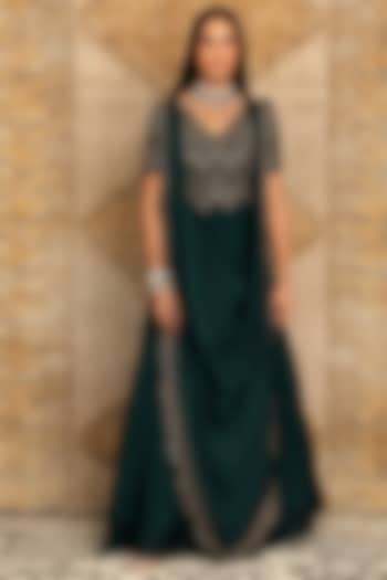 Verdant Green Embroidered Wedding Anarkali Set by Ridhima Bhasin at Pernia's Pop Up Shop