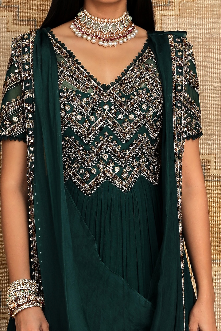 Verdant Green Embroidered Wedding Anarkali Set by Ridhima Bhasin at Pernia's Pop Up Shop