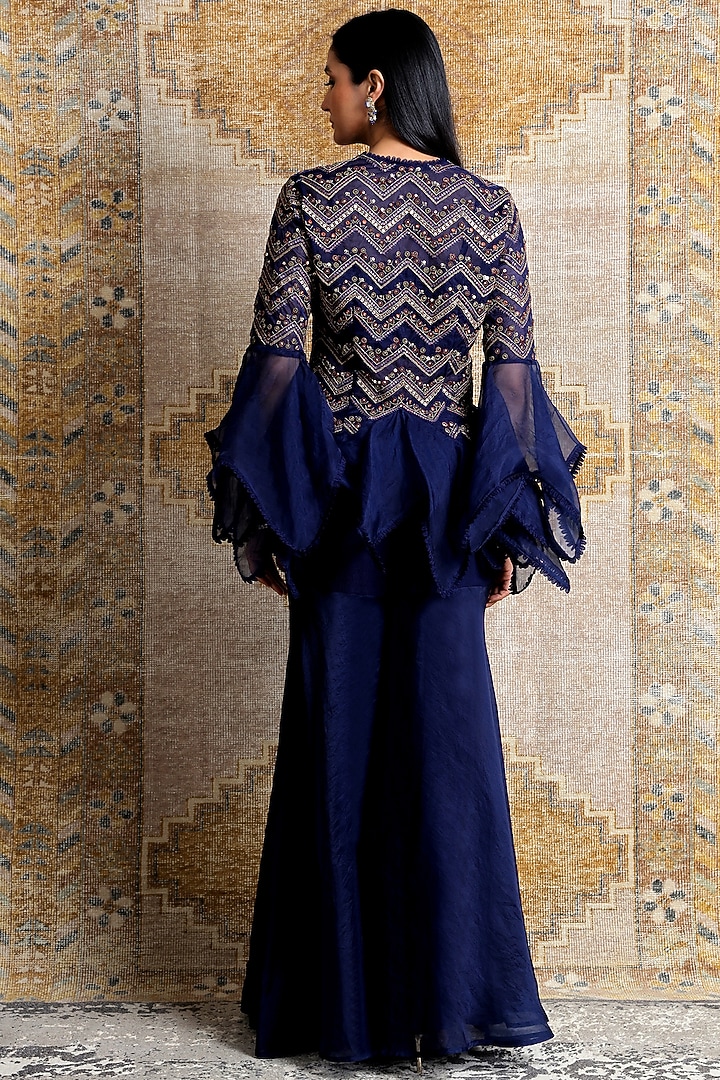 Navy Blue Organza Wedding Sharara Set by Ridhima Bhasin at Pernia's Pop Up Shop