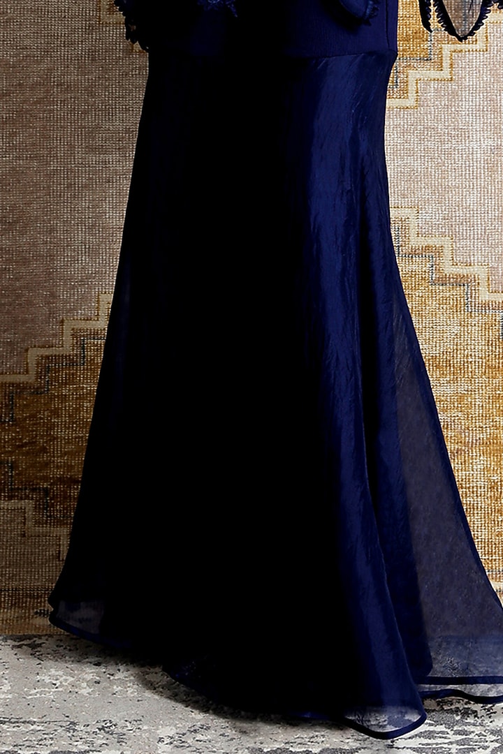 Navy Blue Organza Wedding Sharara Set by Ridhima Bhasin at Pernia's Pop Up Shop