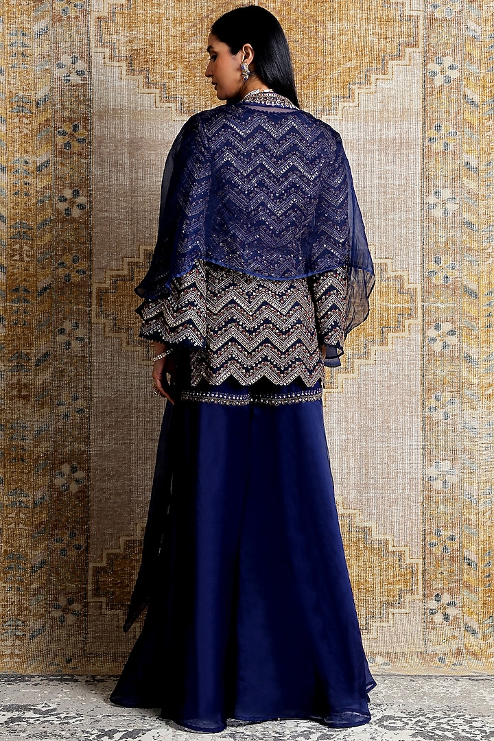 Navy Blue Hand Embroidered Kurta Set by Ridhima Bhasin at Pernia's Pop Up Shop