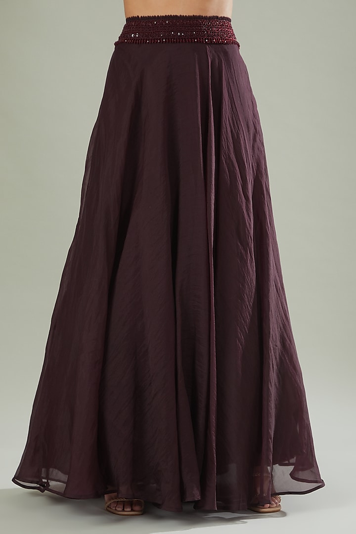 Maroon Organza & Georgette Embellished Jacket Wedding Lehenga Set by Ridhima Bhasin at Pernia's Pop Up Shop