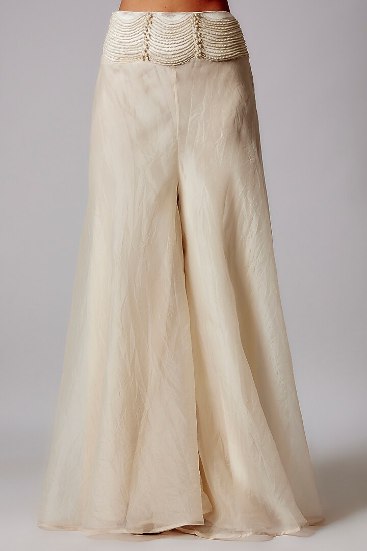 Ivory Organza Embellished Cape Set by Ridhima Bhasin at Pernia's Pop Up Shop