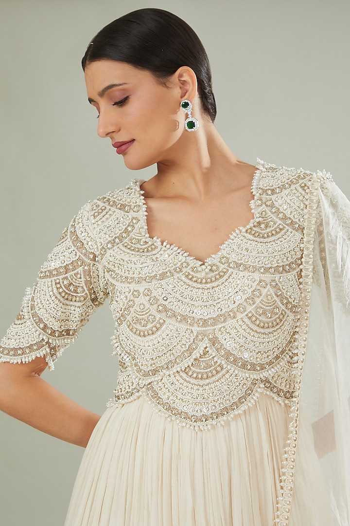 White Chiffon Embroidered Wedding Anarkali Set by Ridhima Bhasin at Pernia's Pop Up Shop