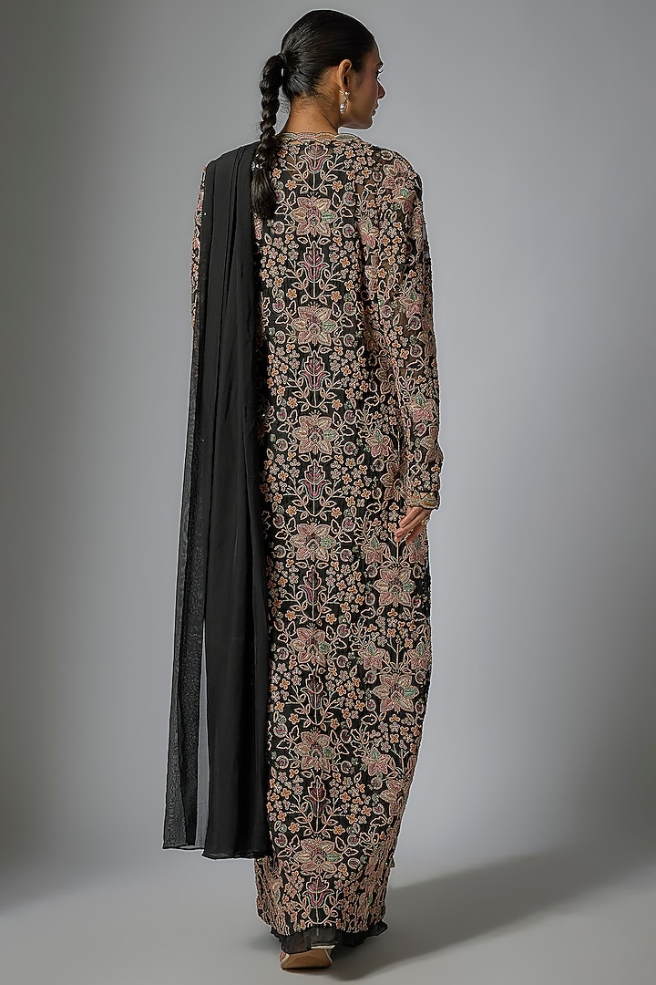 Black Organza & Flat Chiffon Skirt Bridal Saree Set by Ridhima Bhasin at Pernia's Pop Up Shop