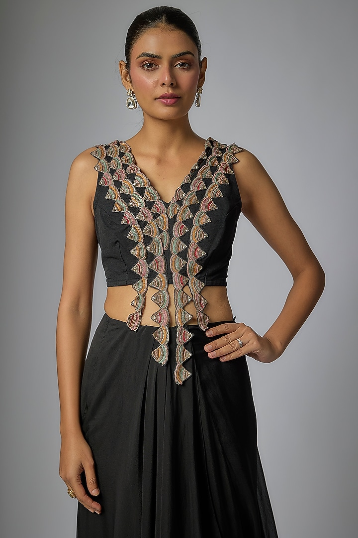 Black Organza & Flat Chiffon Skirt Bridal Saree Set by Ridhima Bhasin at Pernia's Pop Up Shop