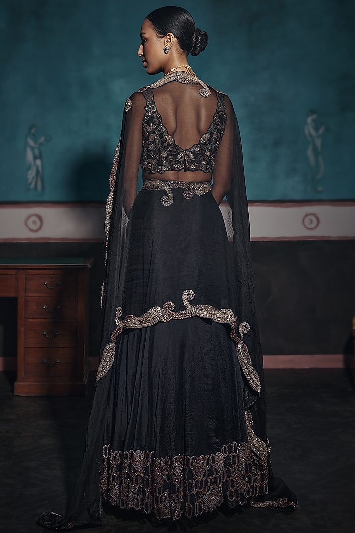 Black Organza Embroidered Bridal Lehenga Set by Ridhima Bhasin at Pernia's Pop Up Shop