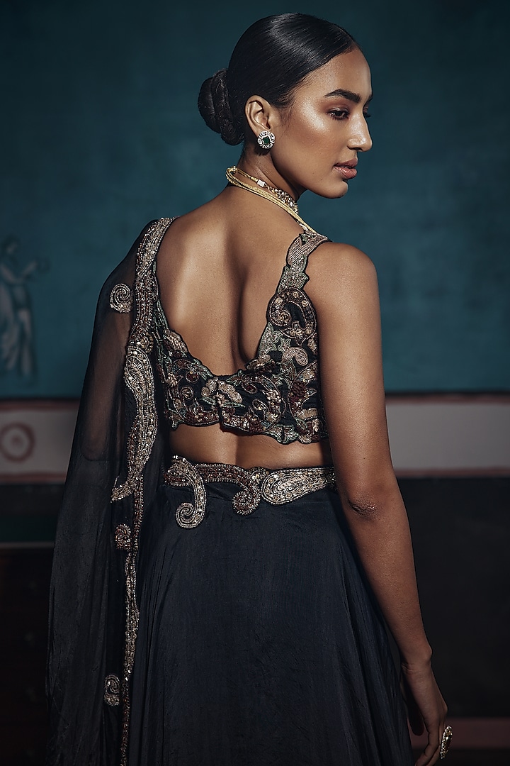 Black Organza Embroidered Bridal Lehenga Set by Ridhima Bhasin at Pernia's Pop Up Shop
