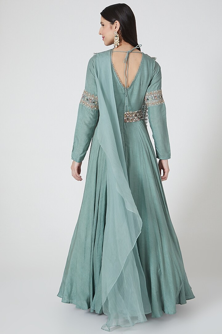 Aqua Blue Embroidered Wedding Anarkali Set by Ridhima Bhasin at Pernia's Pop Up Shop