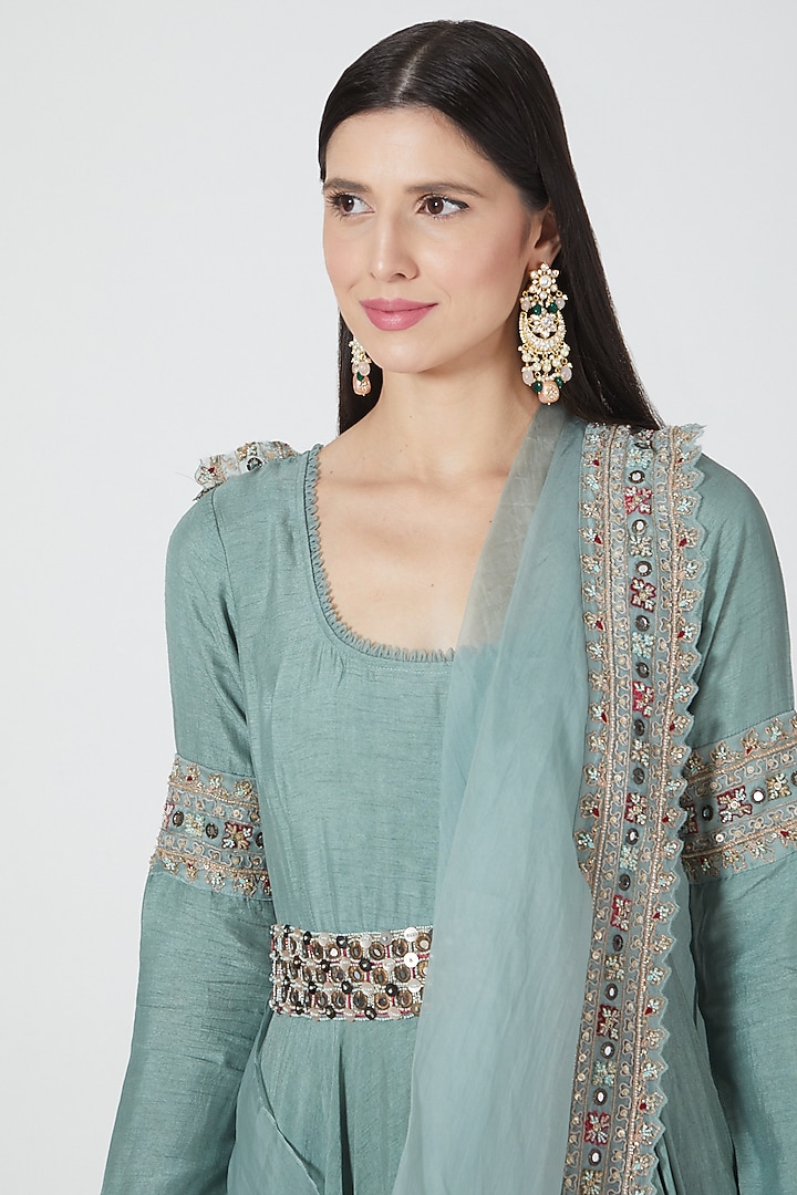 Aqua Blue Embroidered Wedding Anarkali Set by Ridhima Bhasin at Pernia's Pop Up Shop