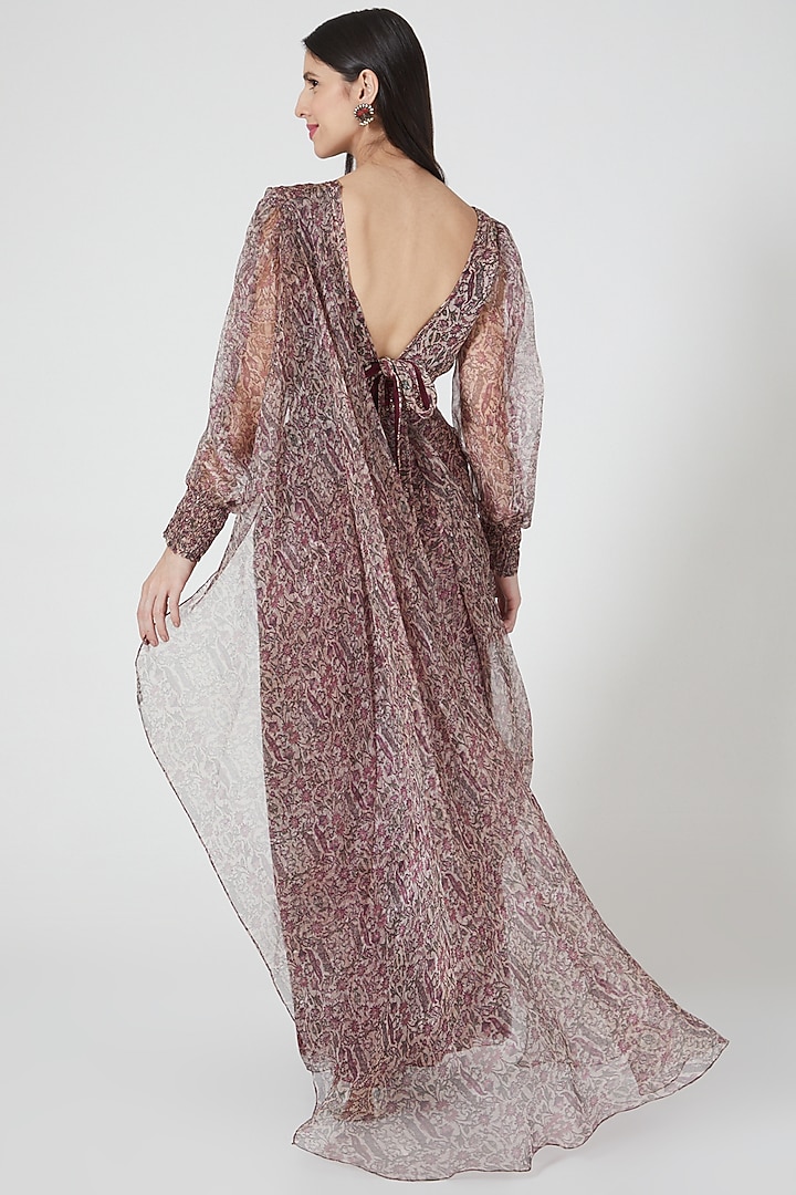 Maroon Printed Sharara Wedding Saree by Ridhima Bhasin at Pernia's Pop Up Shop