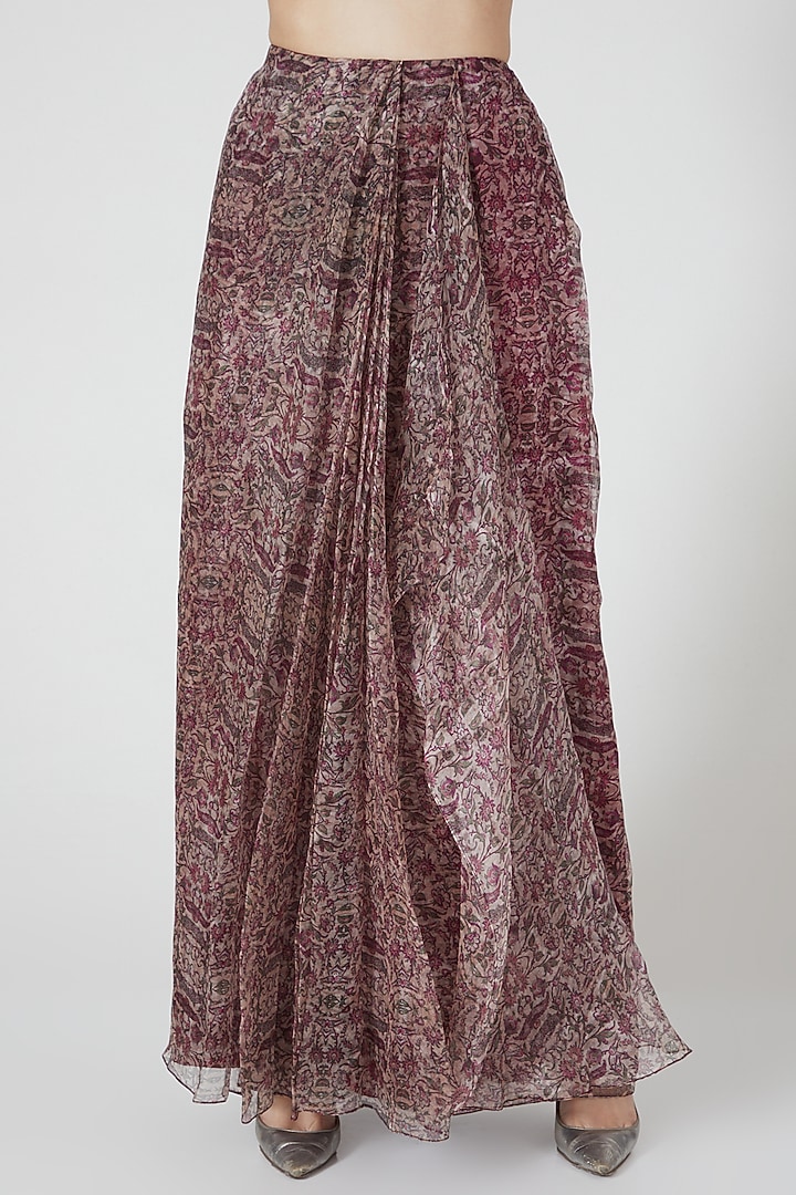 Maroon Printed Sharara Wedding Saree by Ridhima Bhasin at Pernia's Pop Up Shop