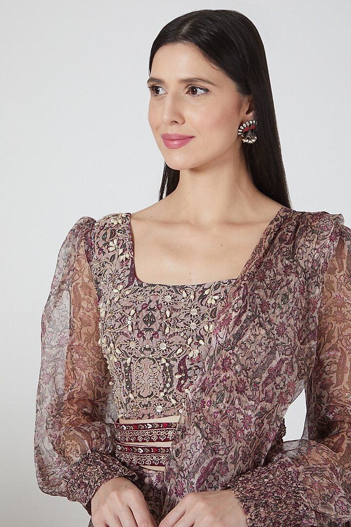 Maroon Printed Sharara Wedding Saree by Ridhima Bhasin at Pernia's Pop Up Shop