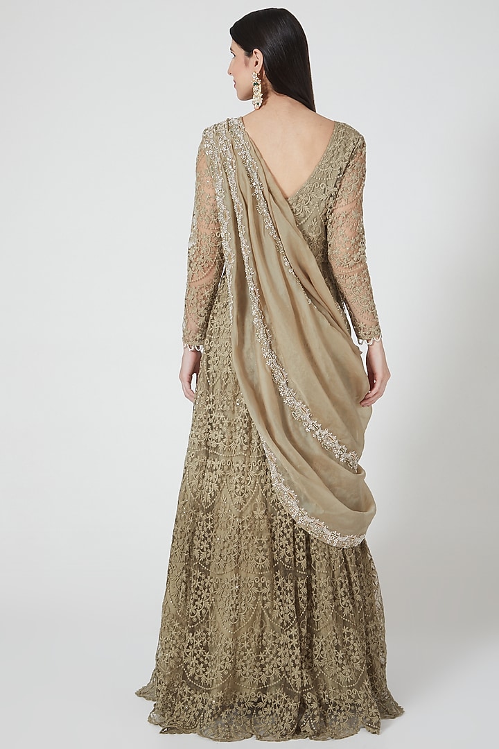 Sage Green Embroidered Bridal Anarkali Set by Ridhima Bhasin at Pernia's Pop Up Shop
