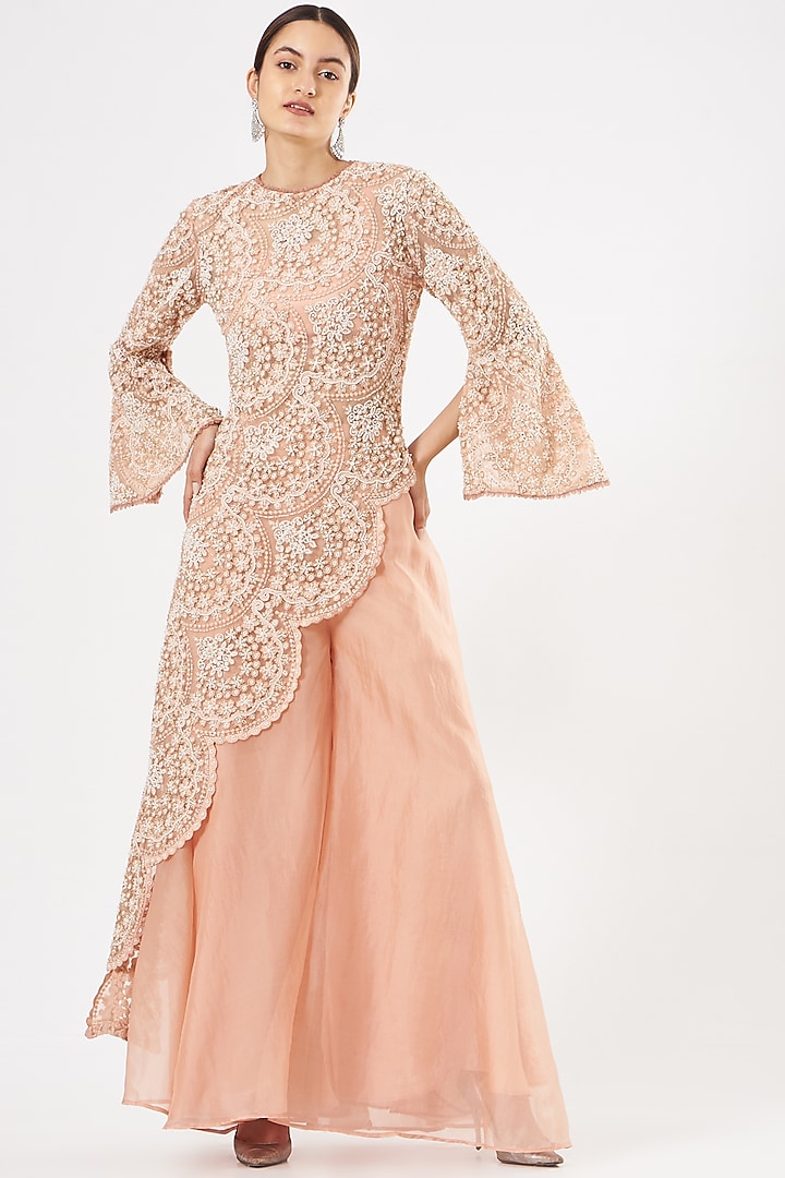 Light Rose Pink Embroidered Kurta Set by Ridhima Bhasin at Pernia's Pop Up Shop