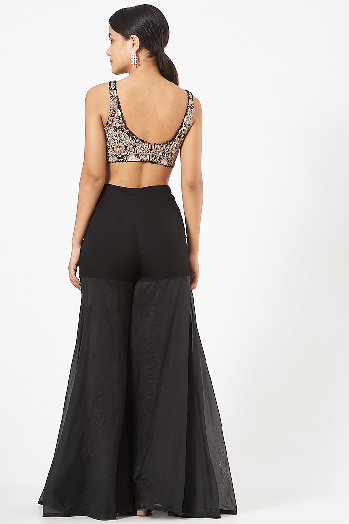 Black Organza Draped Pant Wedding Saree Set by Ridhima Bhasin at Pernia's Pop Up Shop