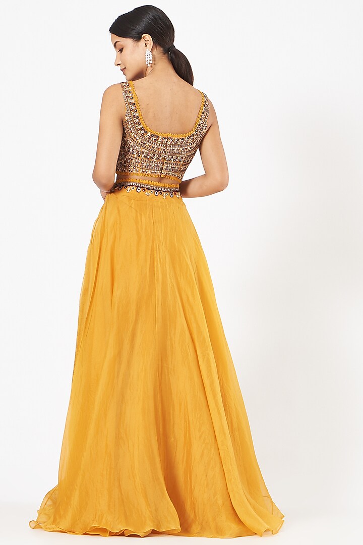 Mustard Embroidered Wedding Lehenga Set by Ridhima Bhasin at Pernia's Pop Up Shop
