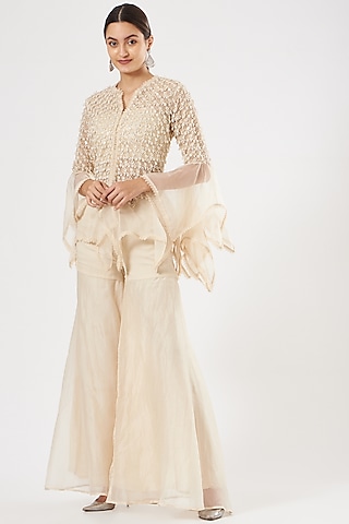 Ivory Organza Sharara Set by Ridhima Bhasin