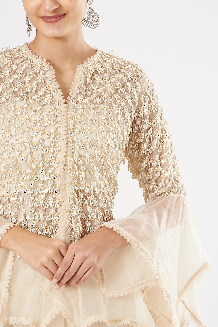 Ivory Organza Wedding Sharara Set by Ridhima Bhasin at Pernia's Pop Up Shop