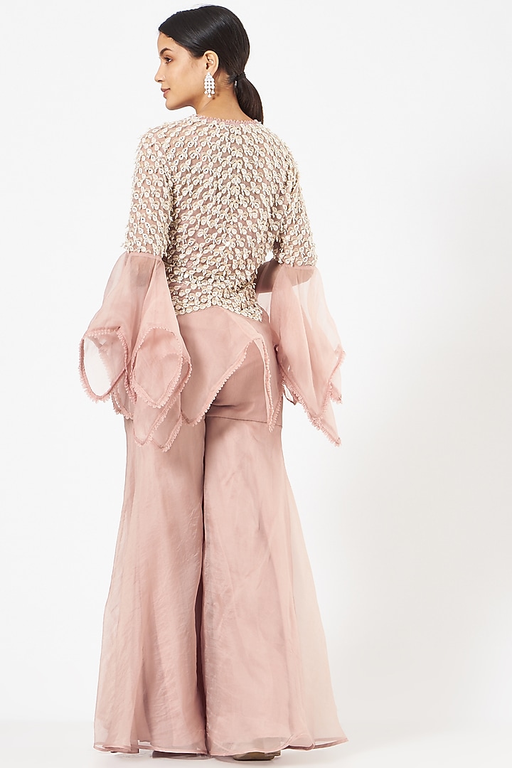Blush Pink Organza Wedding Sharara Set by Ridhima Bhasin at Pernia's Pop Up Shop