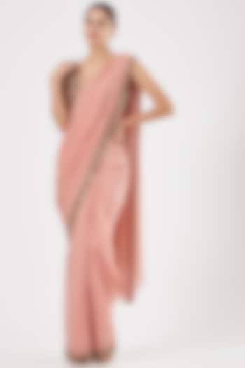Blush Pink Embroidered Pre-Draped Saree Set by Ridhima Bhasin