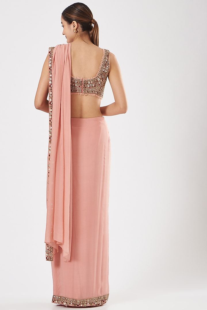 Blush Pink Embroidered Pre-Draped Wedding Saree Set by Ridhima Bhasin at Pernia's Pop Up Shop
