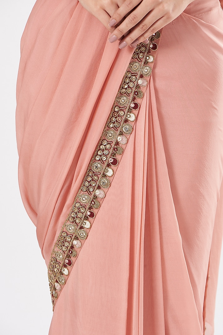 Blush Pink Embroidered Pre-Draped Wedding Saree Set by Ridhima Bhasin at Pernia's Pop Up Shop