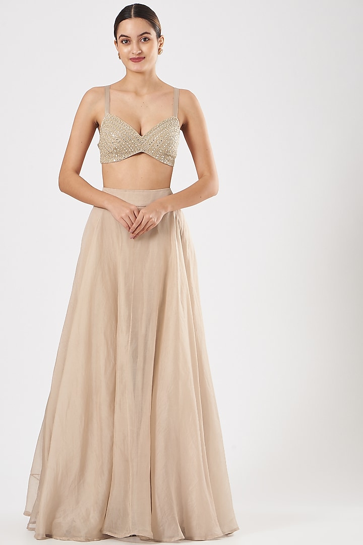 Beige Hand Embroidered Cape Set by Ridhima Bhasin at Pernia's Pop Up Shop
