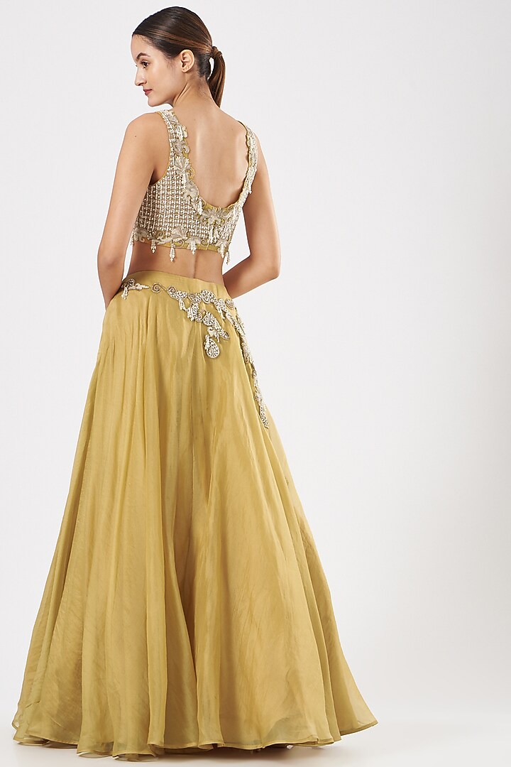 Mustard Mirror Embroidered Wedding Lehenga Set by Ridhima Bhasin at Pernia's Pop Up Shop