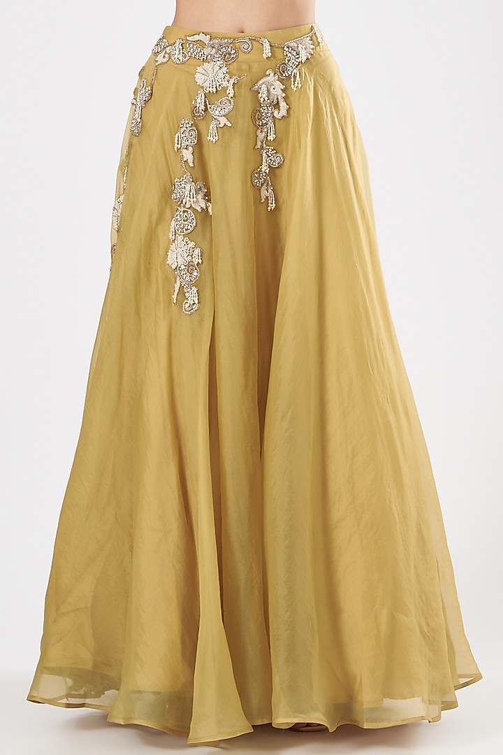 Mustard Mirror Embroidered Wedding Lehenga Set by Ridhima Bhasin at Pernia's Pop Up Shop