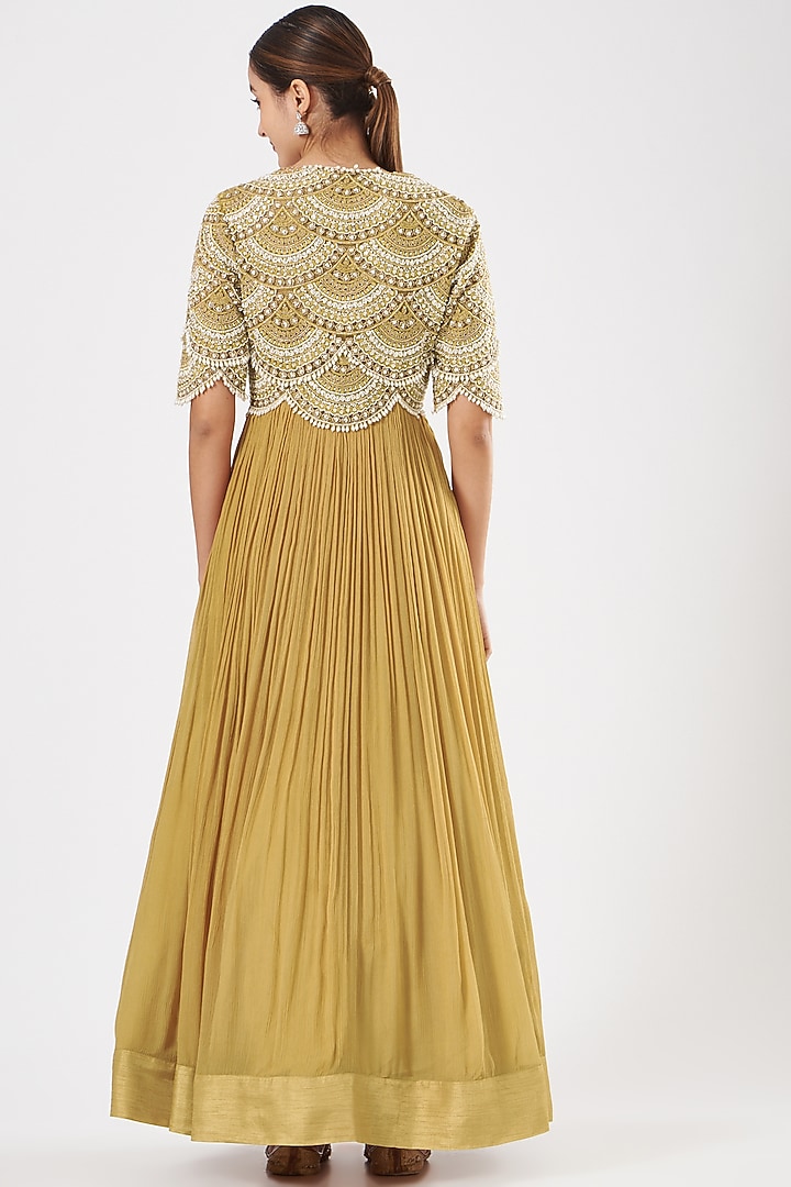 Mustard Embroidered Wedding Anarkali Set by Ridhima Bhasin at Pernia's Pop Up Shop