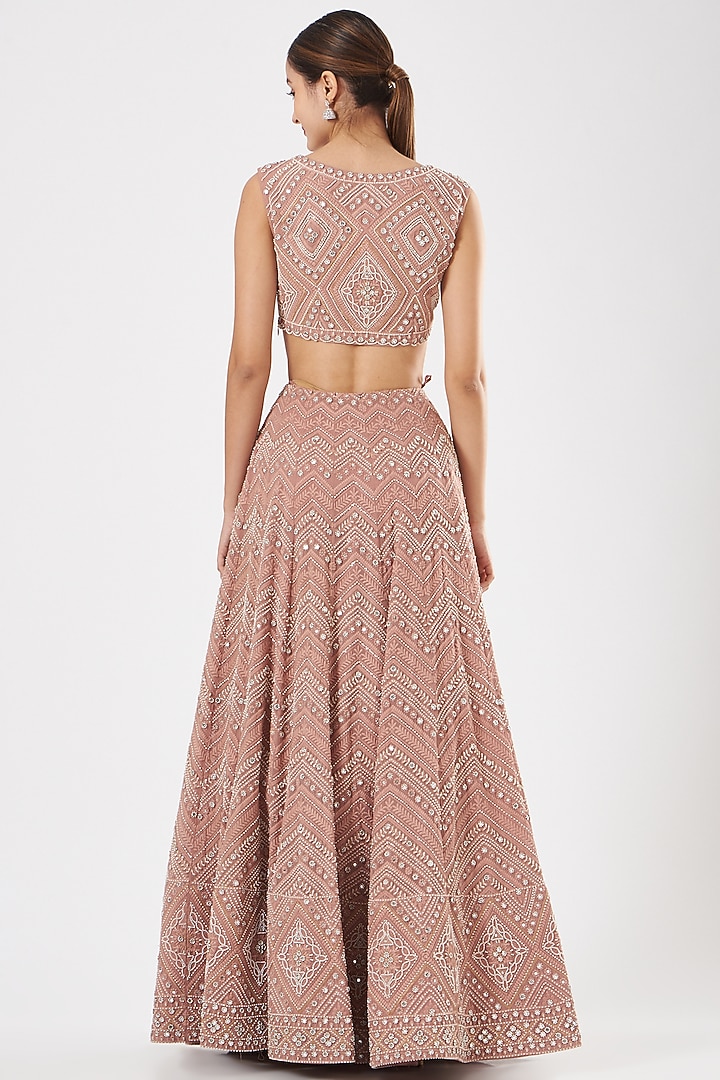 Coral Embroidered Bridal Lehenga Set by Ridhima Bhasin at Pernia's Pop Up Shop
