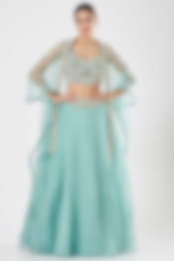Sky Blue Embroidered Wedding Lehenga Set by Ridhima Bhasin at Pernia's Pop Up Shop
