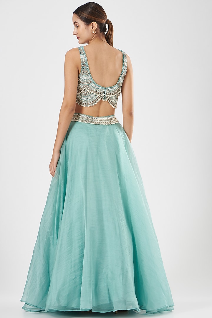 Sky Blue Embroidered Wedding Lehenga Set by Ridhima Bhasin at Pernia's Pop Up Shop