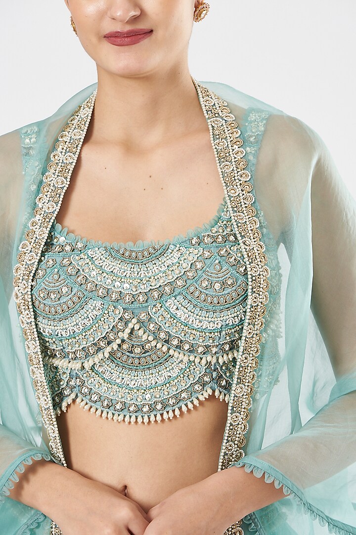 Sky Blue Embroidered Wedding Lehenga Set by Ridhima Bhasin at Pernia's Pop Up Shop