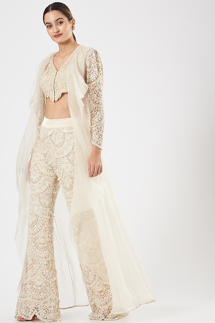 Ivory Organza Pant Set by Ridhima Bhasin at Pernia's Pop Up Shop