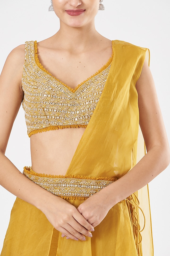 Sunshine Yellow Chiffon Layered Sharara Wedding Saree Set by Ridhima Bhasin at Pernia's Pop Up Shop
