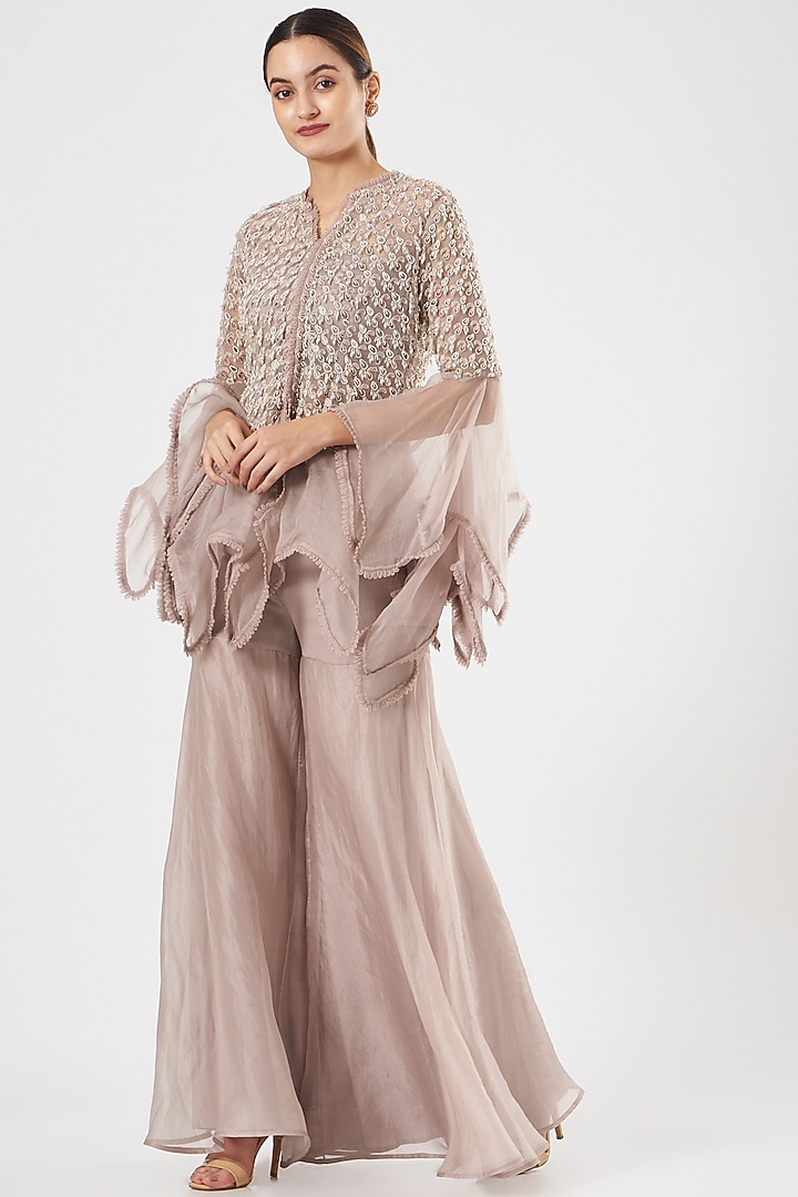Blush Pink Wedding Sharara Set In Organza by Ridhima Bhasin at Pernia's Pop Up Shop
