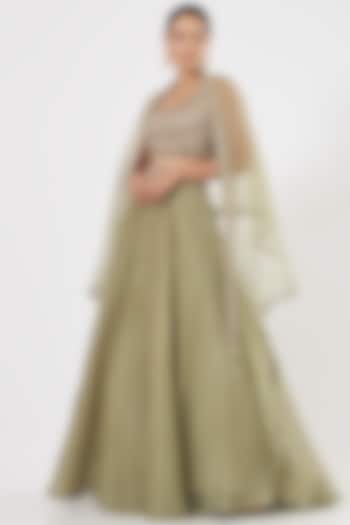 Sage Green Organza & Tulle Wedding Lehenga Set by Ridhima Bhasin at Pernia's Pop Up Shop