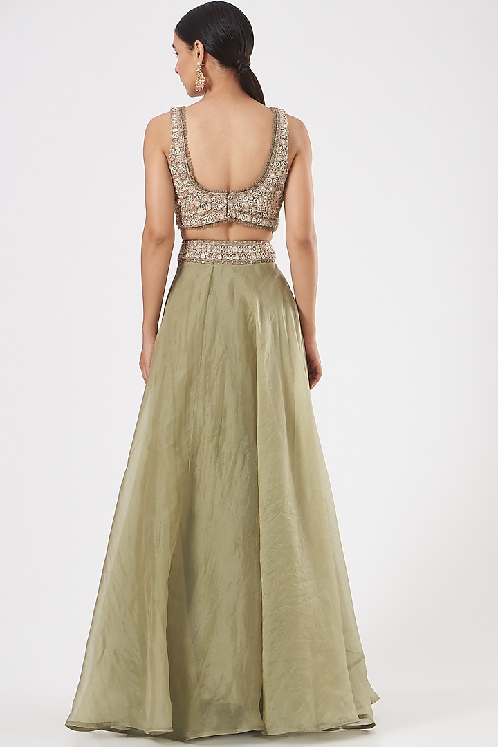 Sage Green Organza & Tulle Wedding Lehenga Set by Ridhima Bhasin at Pernia's Pop Up Shop