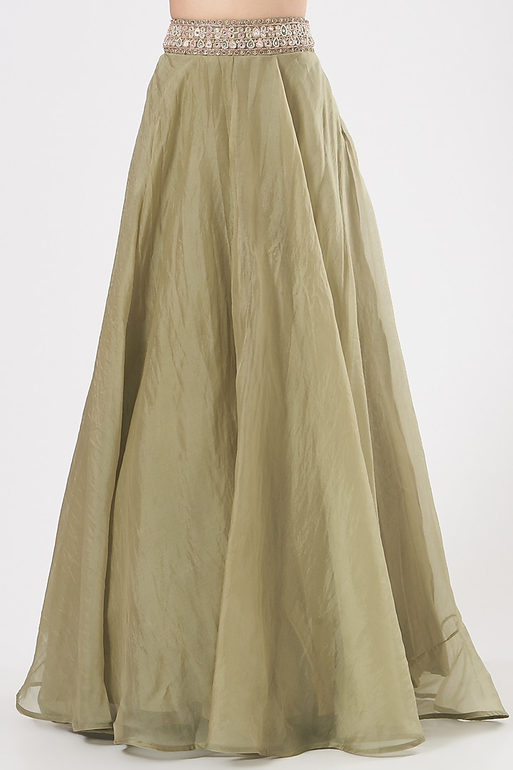 Sage Green Organza & Tulle Wedding Lehenga Set by Ridhima Bhasin at Pernia's Pop Up Shop