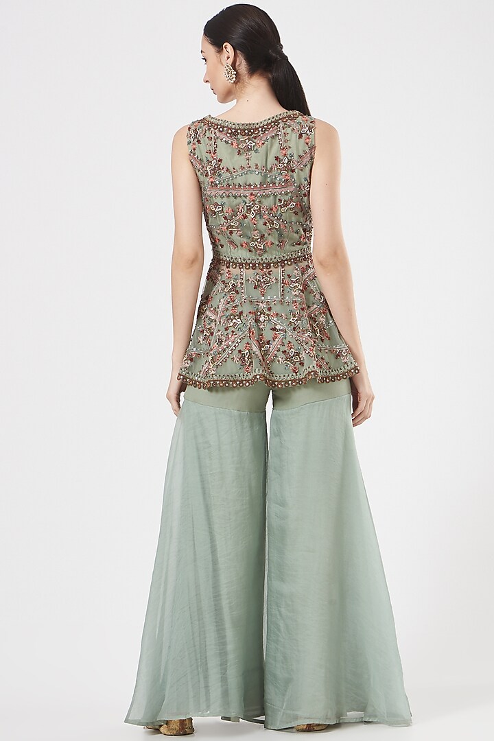 Aqua Green Organza Bridal Sharara Set by Ridhima Bhasin at Pernia's Pop Up Shop