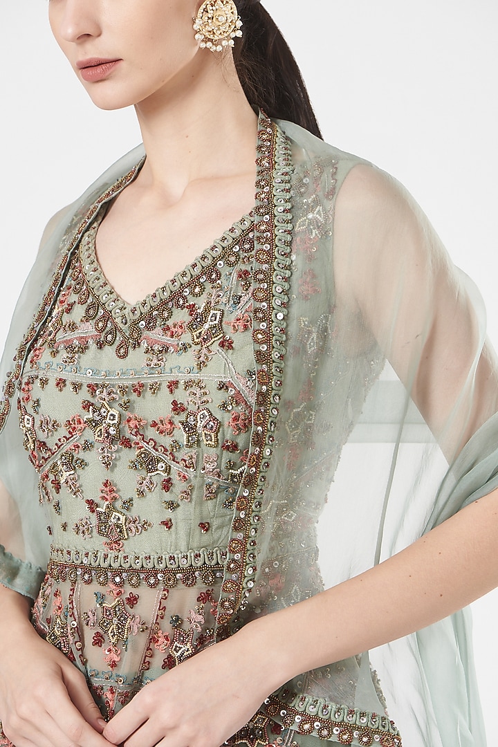 Aqua Green Organza Bridal Sharara Set by Ridhima Bhasin at Pernia's Pop Up Shop